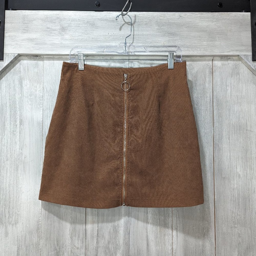 Zip Front Corduroy Mini Skirt Size L